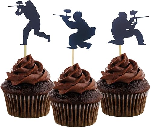 Miniatura 1 de Morndew 24 adornos para cupcakes de paintball para fiestas deportivas, baby shower, fiesta de cumpleaños, decoración de fiesta de boda