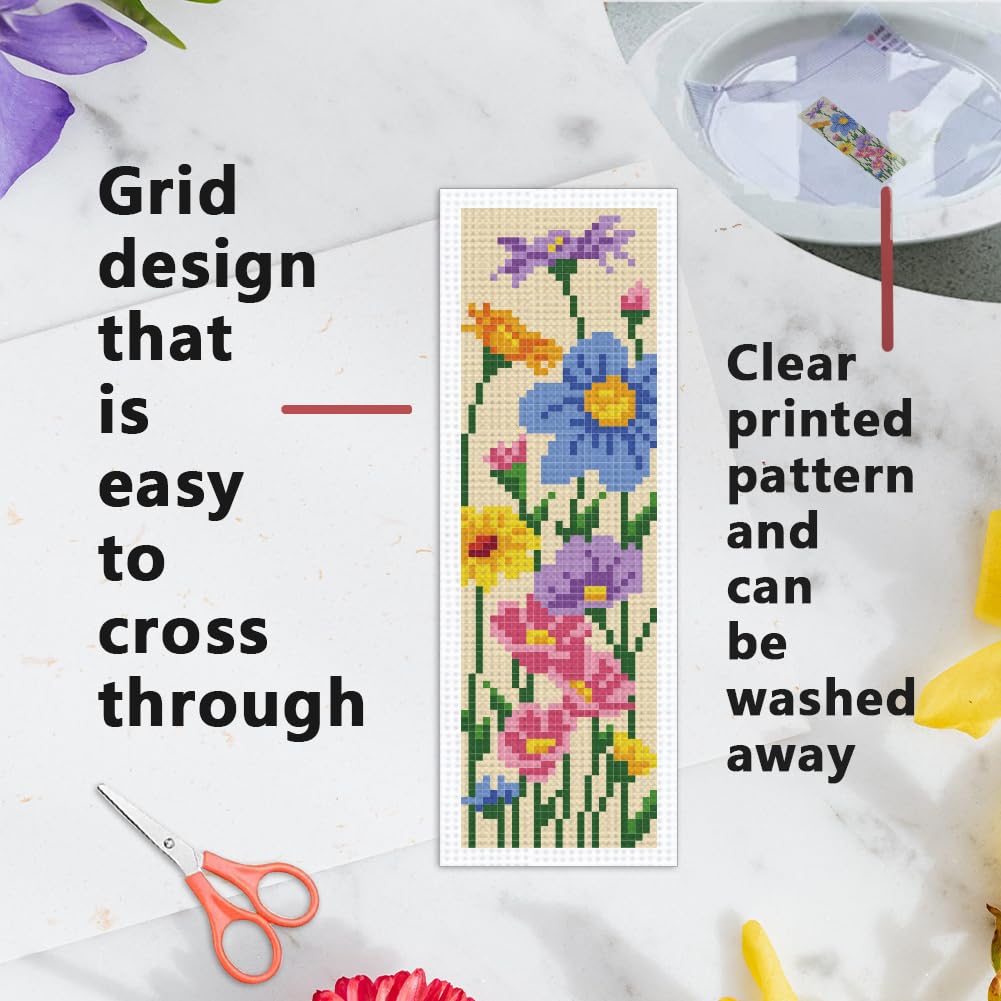 INFUNLY 6 Set Wildflowers DIY Cross Stitch Bookmark Kits for Beginners Colourful Flowers Counted Cross Stitch Kit with Instruction Floral Stamped Embroidery Bookmark Kit for Book Lovers Readers Gift - Image 3