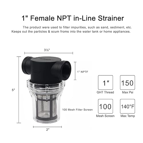 Miniatura 8 de AutoRocking Colador en línea NPT hembra de 34 pulgadas, filtro de sedimentos de manguera de jardín, con pantalla de filtro de malla de acero