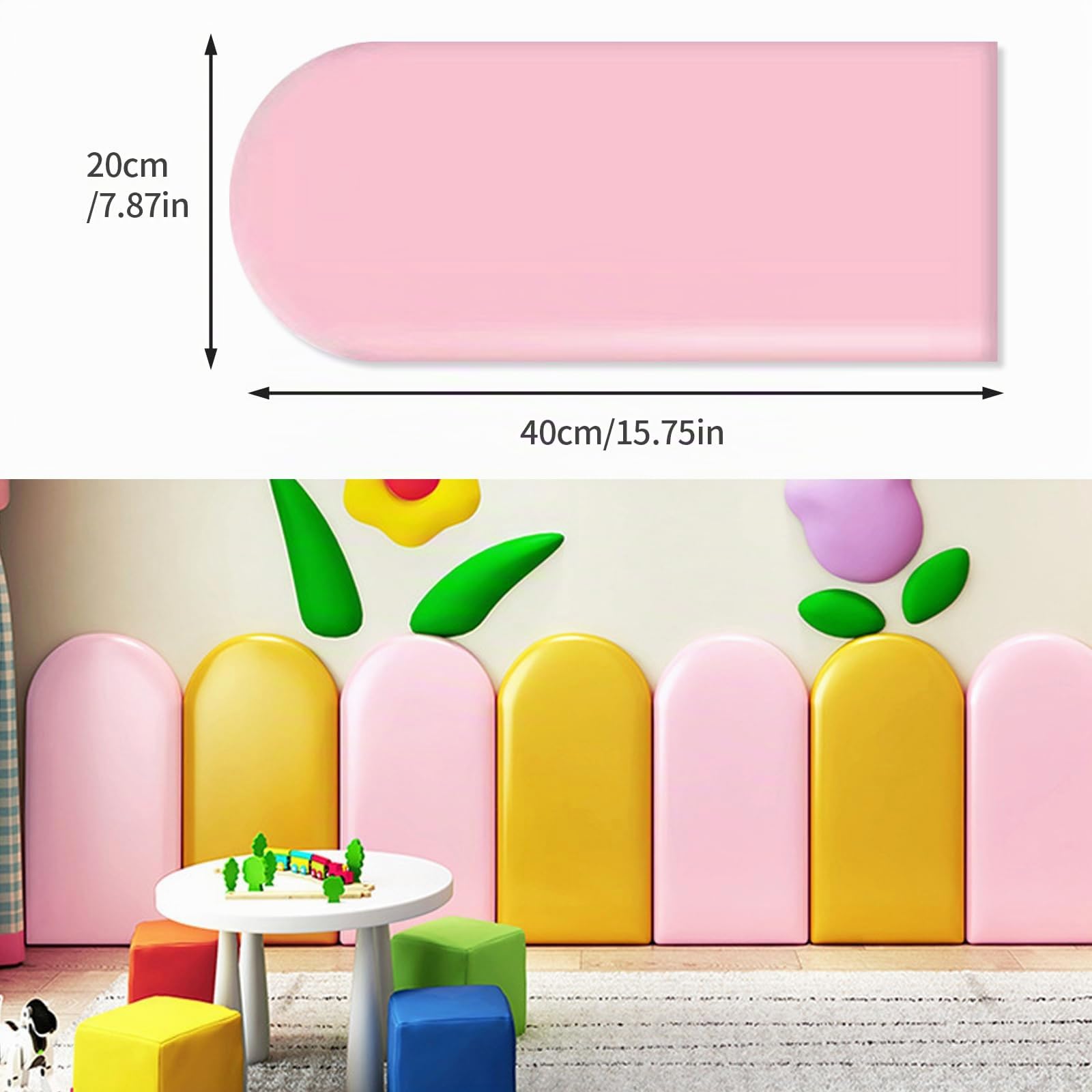 Imbottitura 3D anti-collisione per testiera, adesivi in poliuretano 20x40 cm, camera da letto, cameretta (rosa, 4'