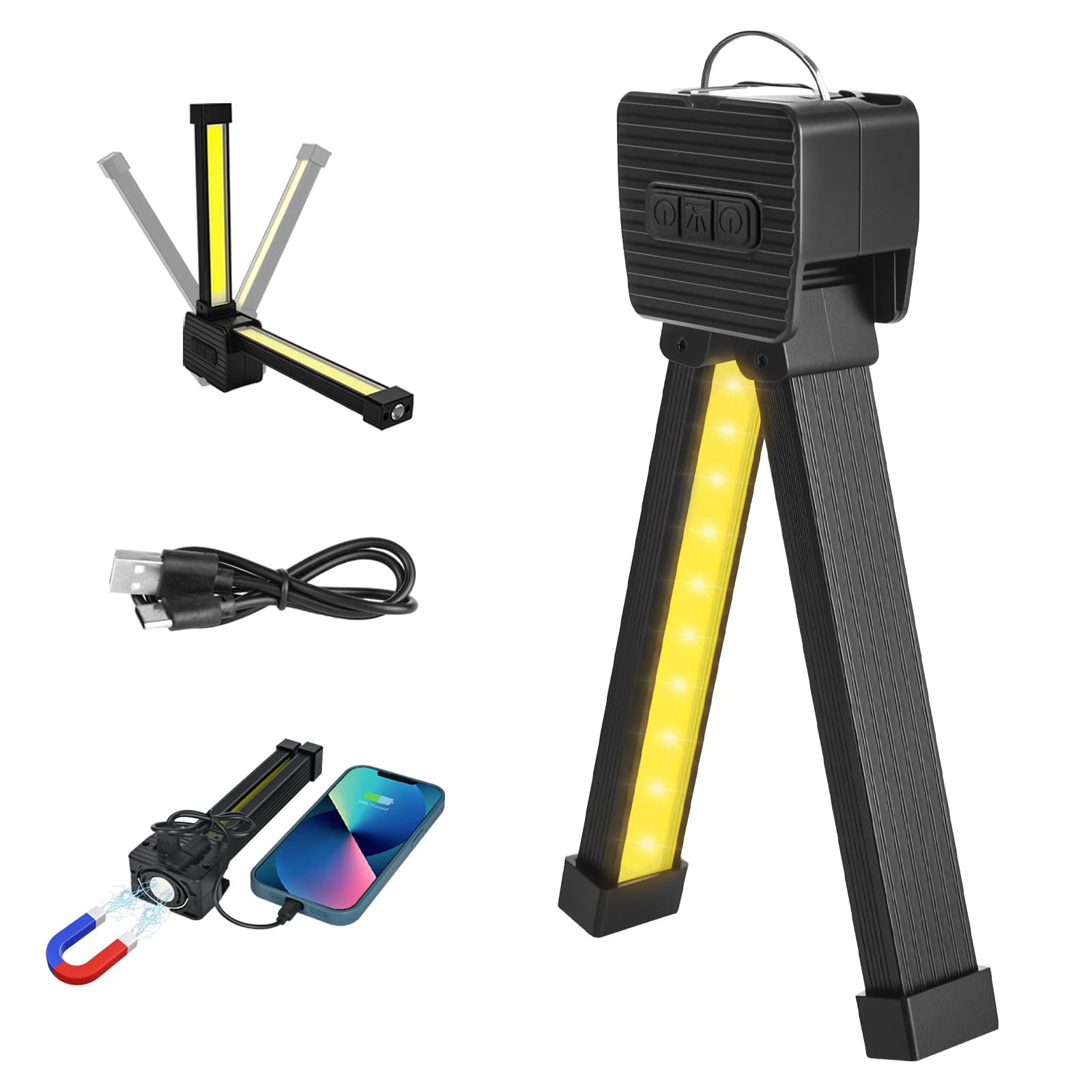 Trendecor Gym Lamp for Posing, Portable Magnetic Gym Light Waterproof 7th Gear Dimming Flashlight and 4 Lighting Modes 180 Degree Folding Flashlight with USB with Hanging Hook