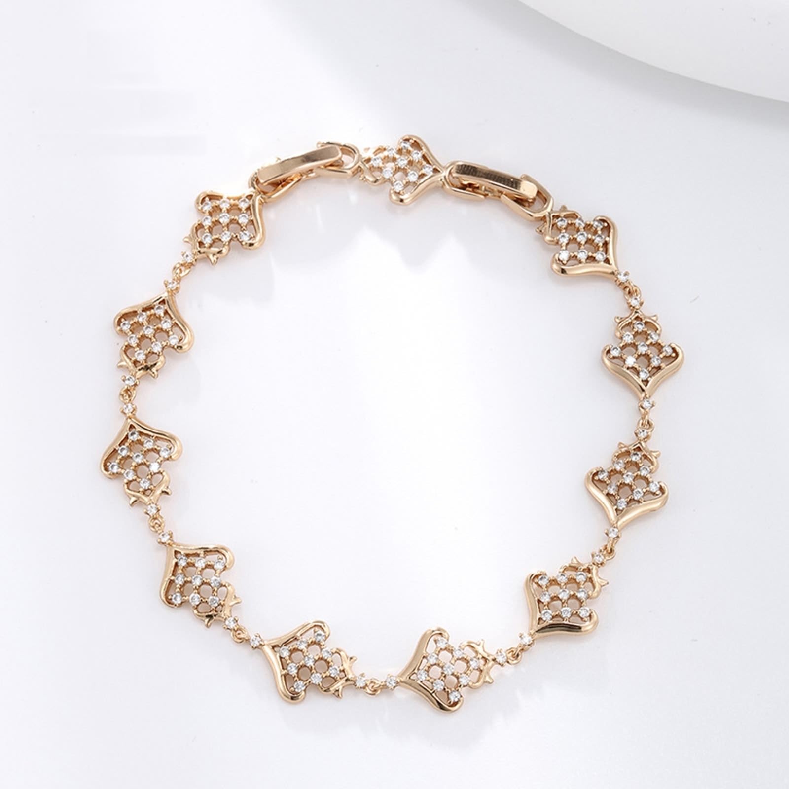 Echter Schmuck Armband Gelbgold 9K/14K/18K mit Moissanit, Herz Blumen Form