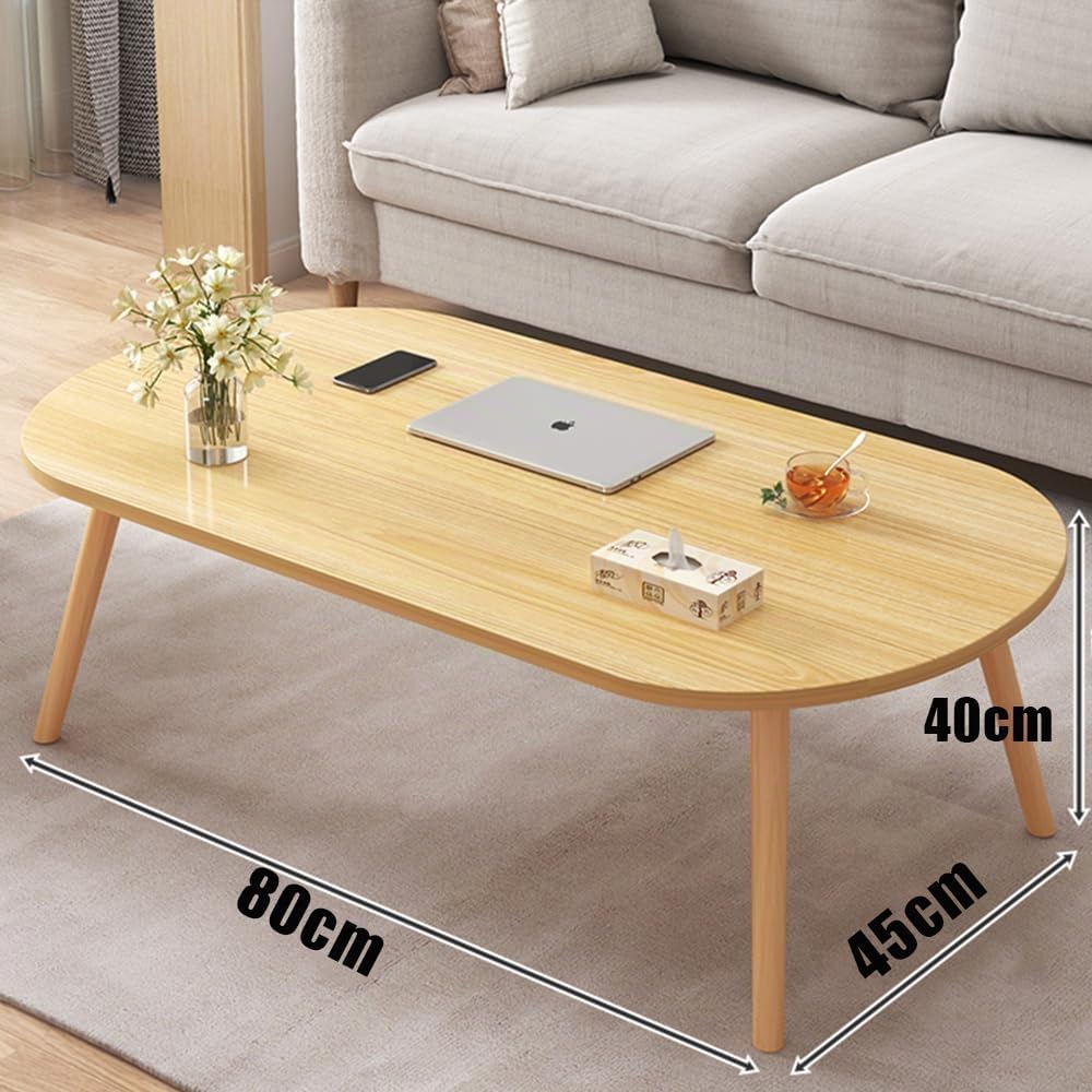 Mesa de Centro Ovalada Baja Con Patas Sólidas - Diseño Moderno de Mediados de Siglo Para Sala de Estar - Mesa de Té Auxiliar Para Espacios Pequeños, 80 x