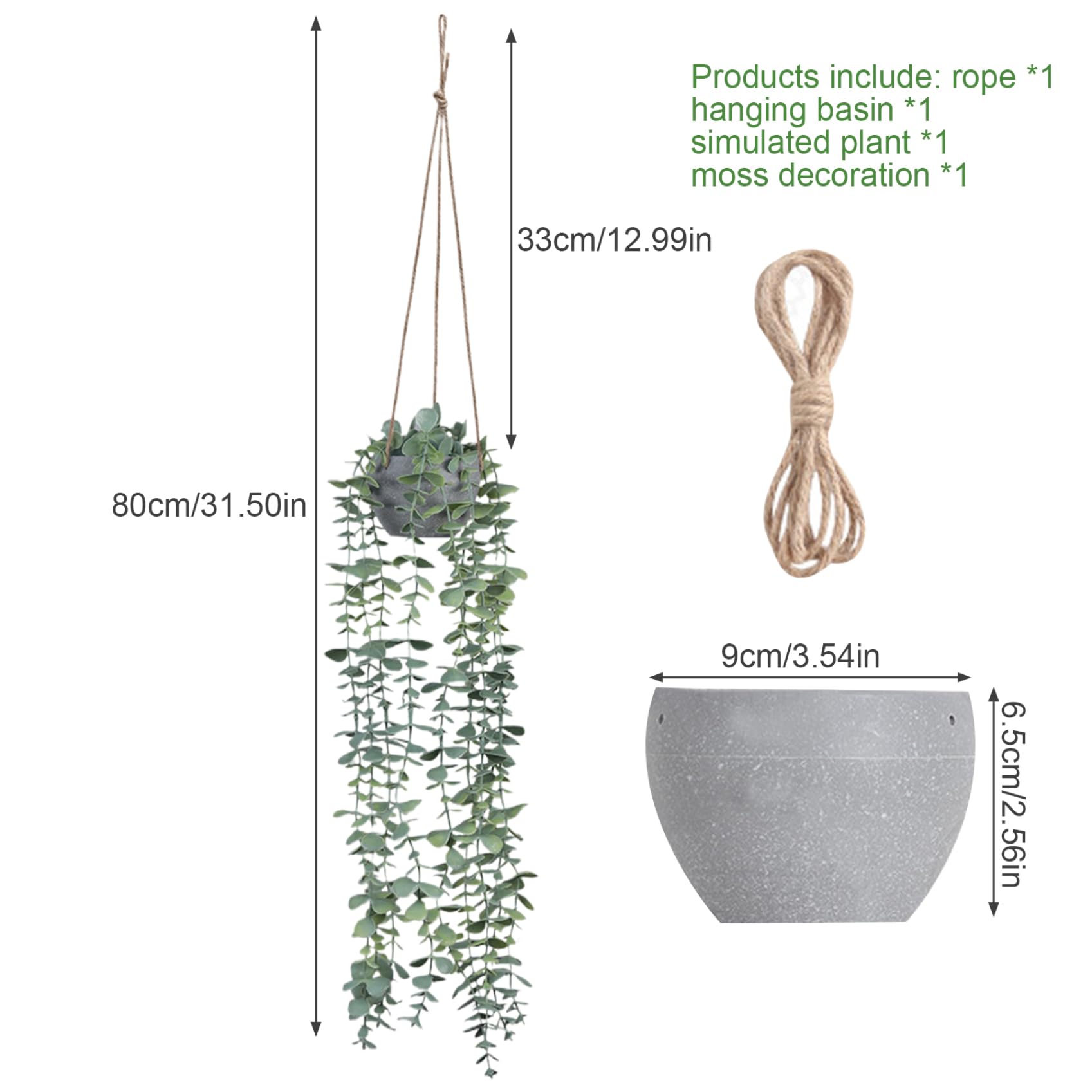 Piante Pendenti Finte Con Vaso - 80cm Piante Artificiali Impermeabili Per Interni | Per Cucina, Camera, Ufficio - Foto 10