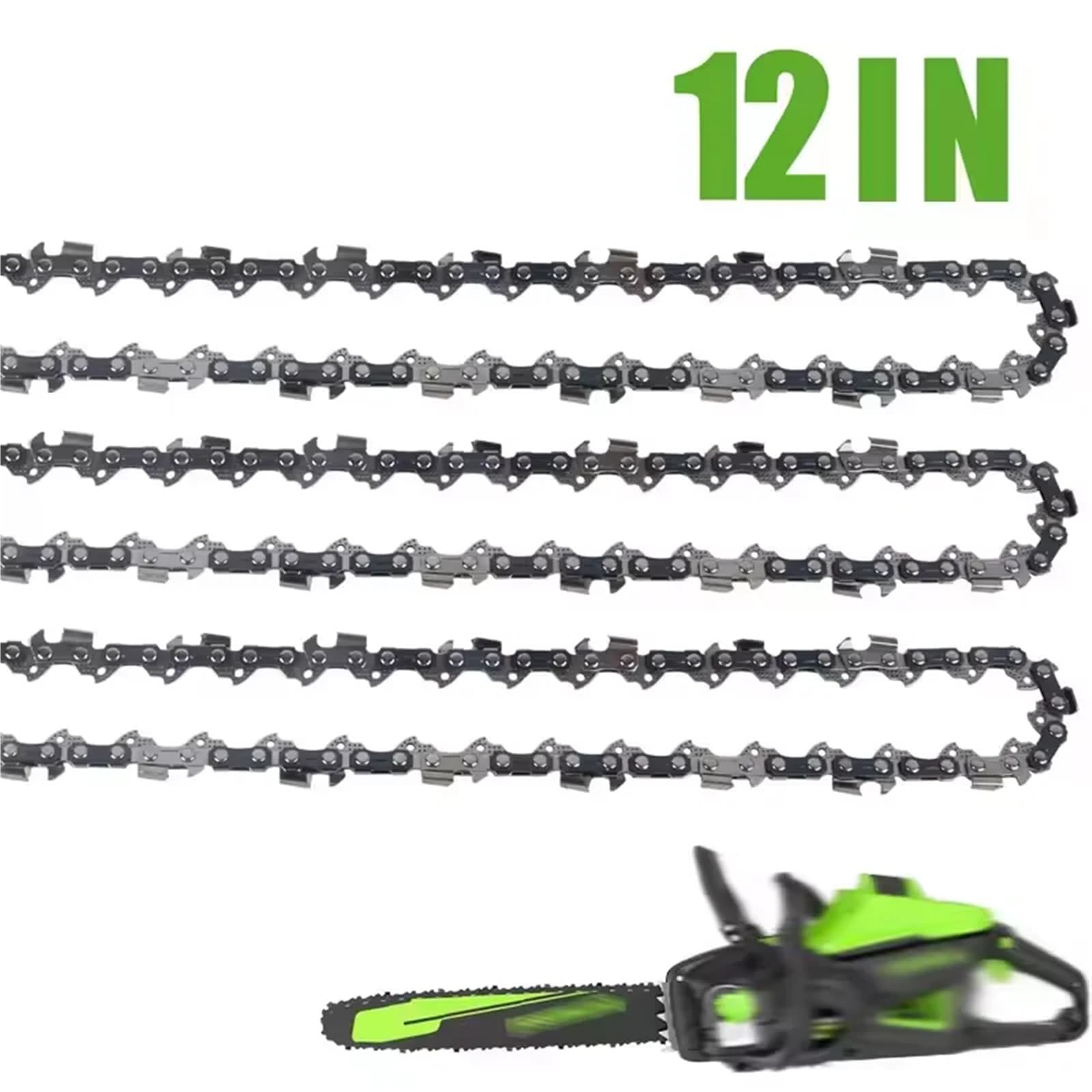 Cadena de motosierra Metal 12 pulgadas, 22 dientes, 45 eslabones transmisión, repuestos sierra, cuchillas acero 3/8 pulgadas para corte Cadena de corte de madera(5pcs)