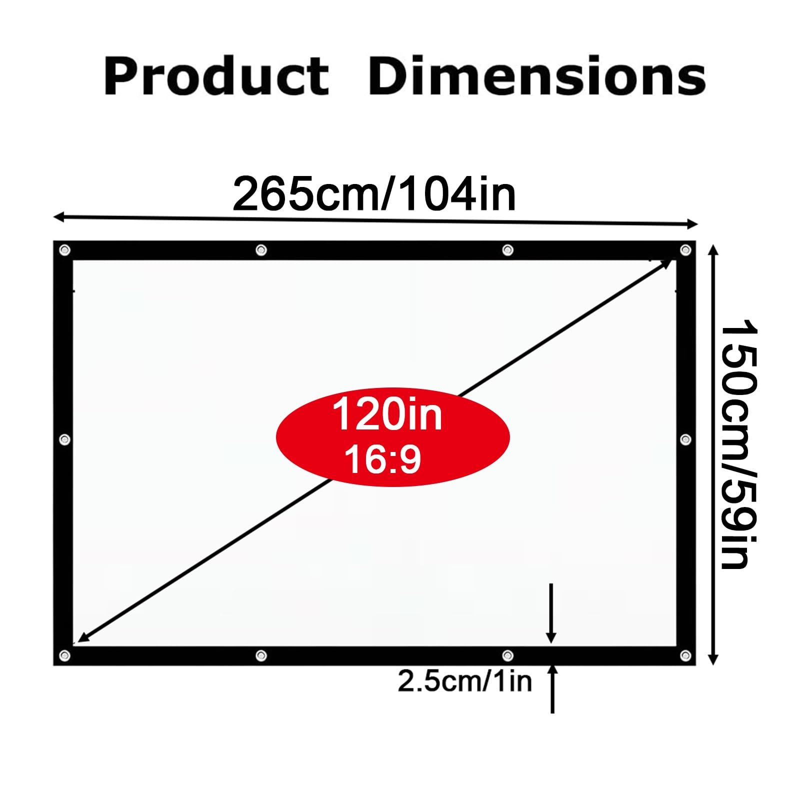 16:9 4K Full HD Schermo per Proiettore 60-150 Pollici per Esterni Interno Home theater, Telo Proiettore Portatile, Anti Rughe Pieghevole(120inch (16:9))