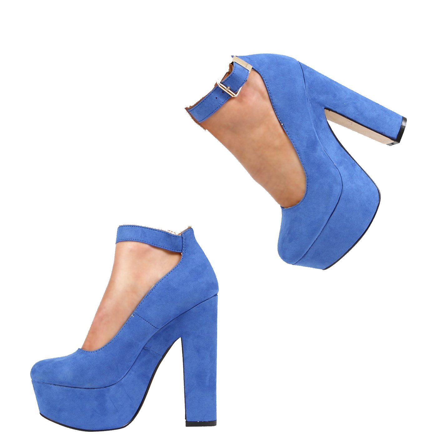 New Womens Ladies Platform HIGH Chunky Heel Ankle Strap Court Shoes Size 3-7