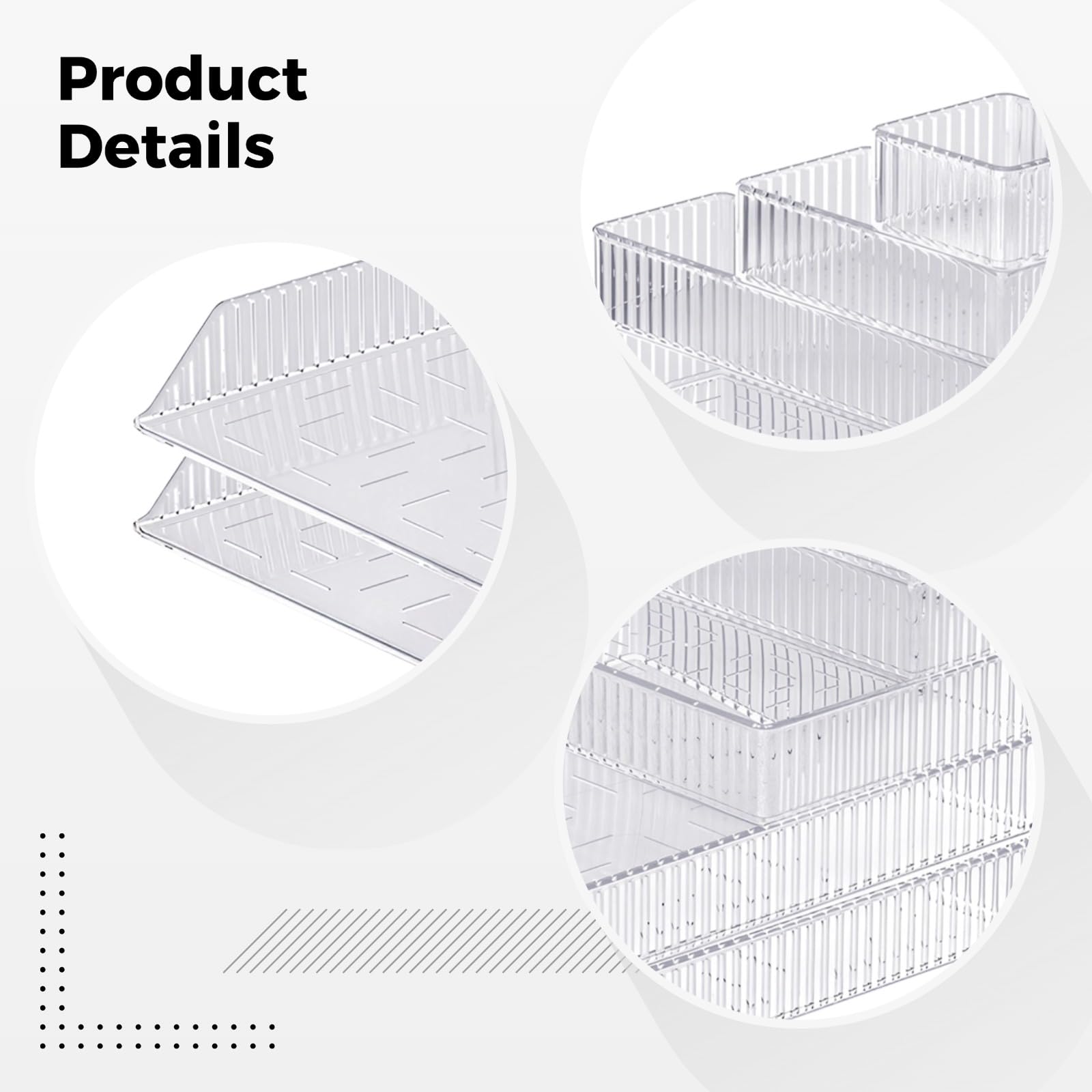 6 organizer per cassetti da toeletta, in acrilico PET trasparente, in 5 dimensioni, modulari impilabili, organizer per cassetti per trucco, scrivania da ufficio, cucina