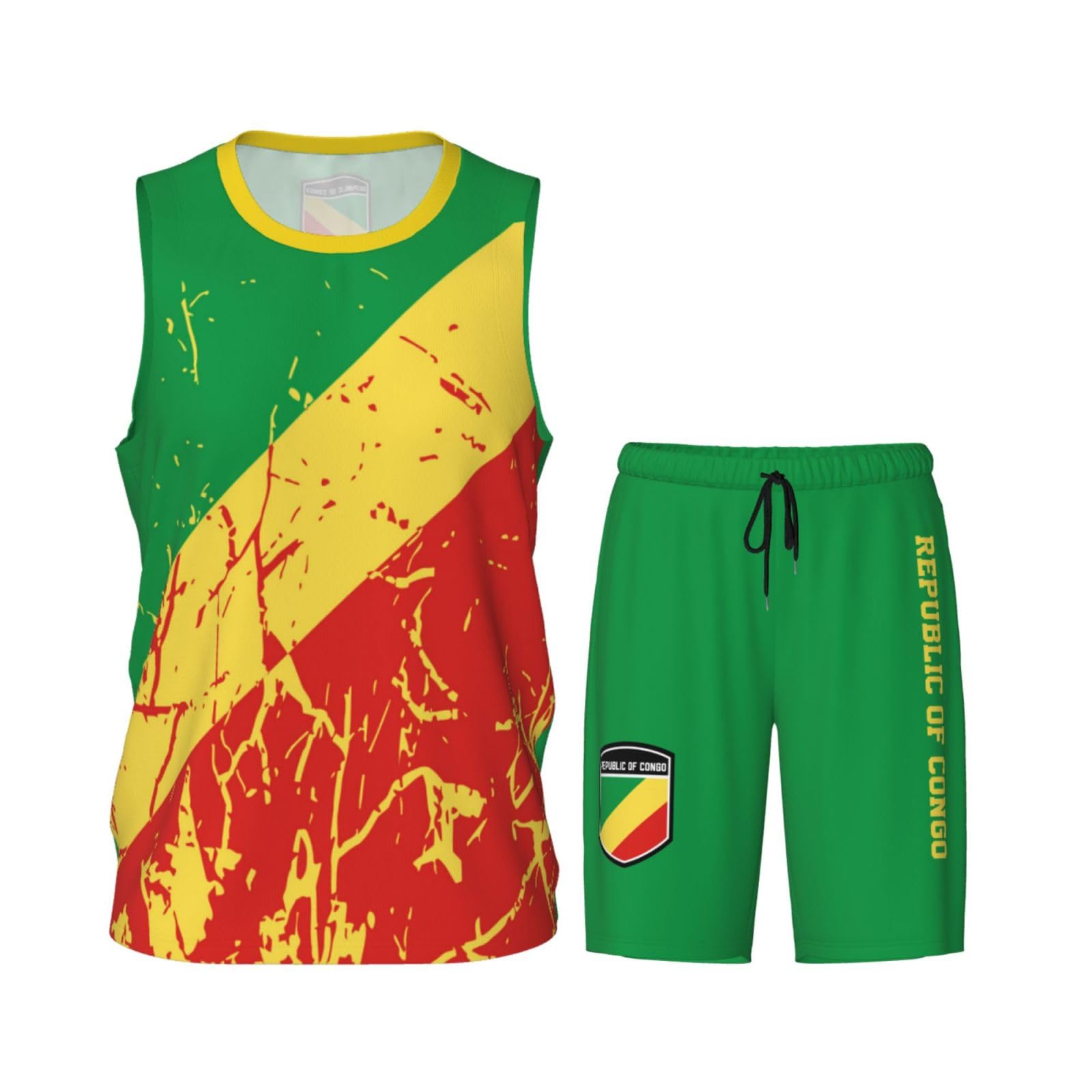 Republic of Congo Flag Grain (1) Basketball Jersey Uniform Suit for Men Adults Training Athletic Set