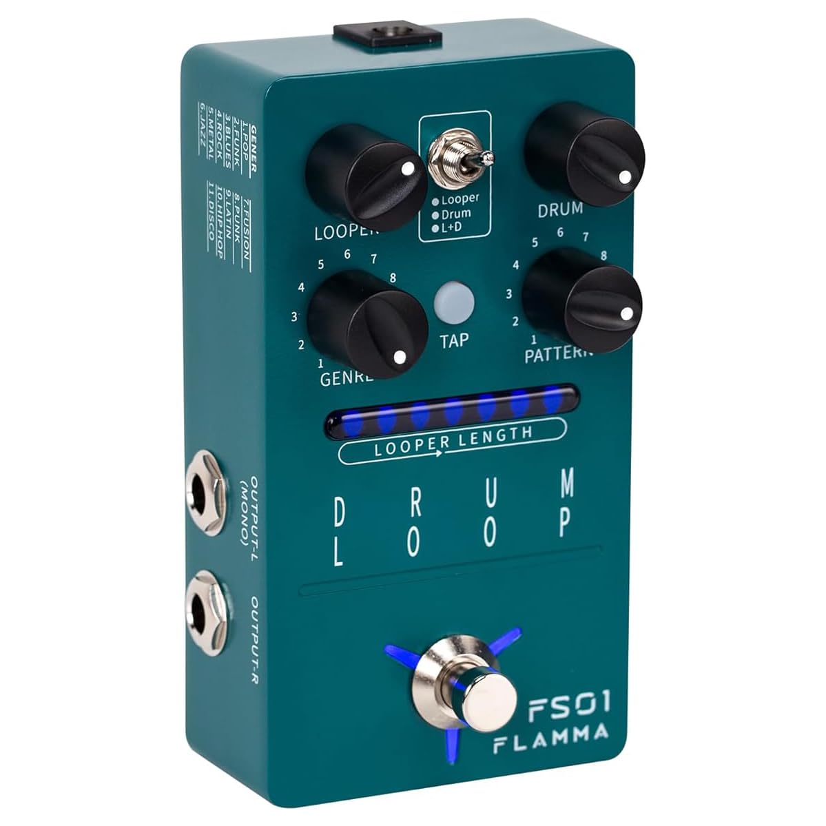 Per FLAMMA FS01 Drum Machine & Phrase Loop Pedal Guitar Pedal Mix Mode 20 Minuti Looper Capacità 121 Ritmi