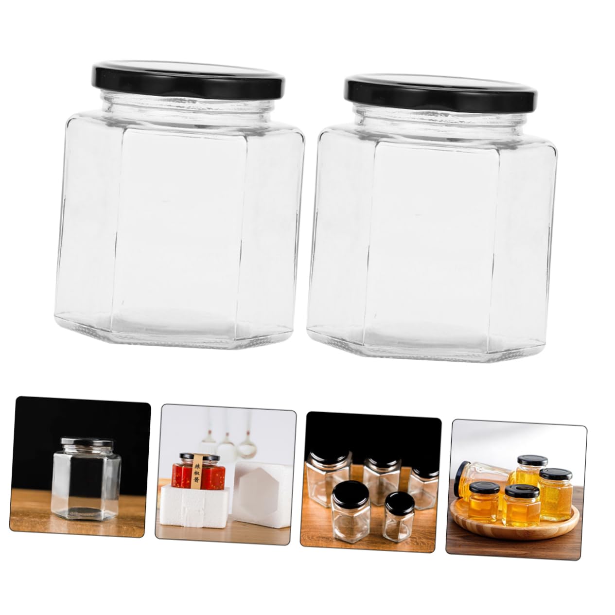 Amazon｜PHENOFICE 2個 六角ガラス瓶 空の六角瓶 六角形の蜂蜜の瓶