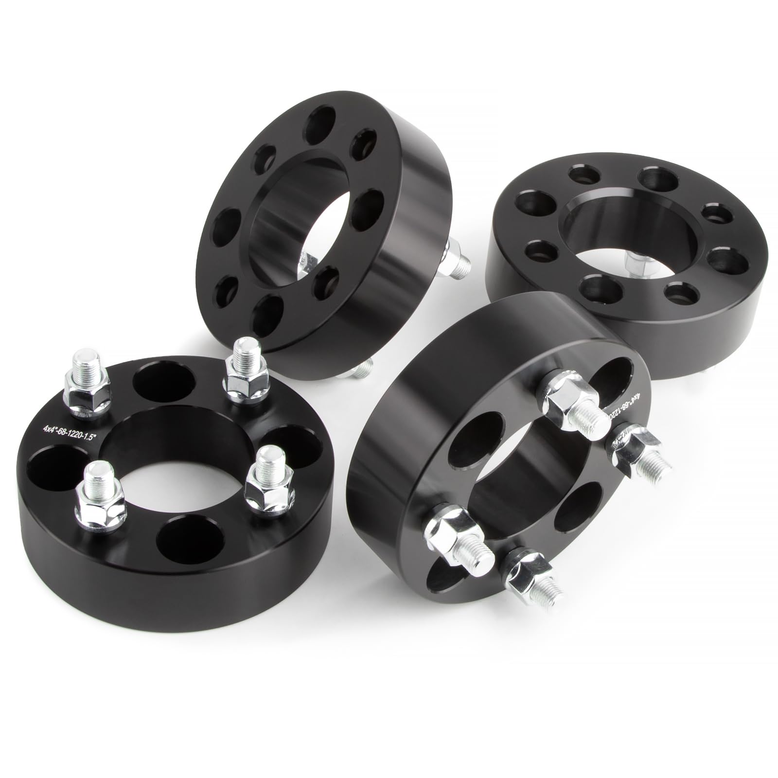 JiiinMiiin 4X4 1.5"(38mm) Black Golf Cart Wheel Spacers Adapters with Hub bore 68mm Fits for EZ GO EZGO Club Car, Thick 4x101.6mm 1/2" x20 Studs, 4PCS
