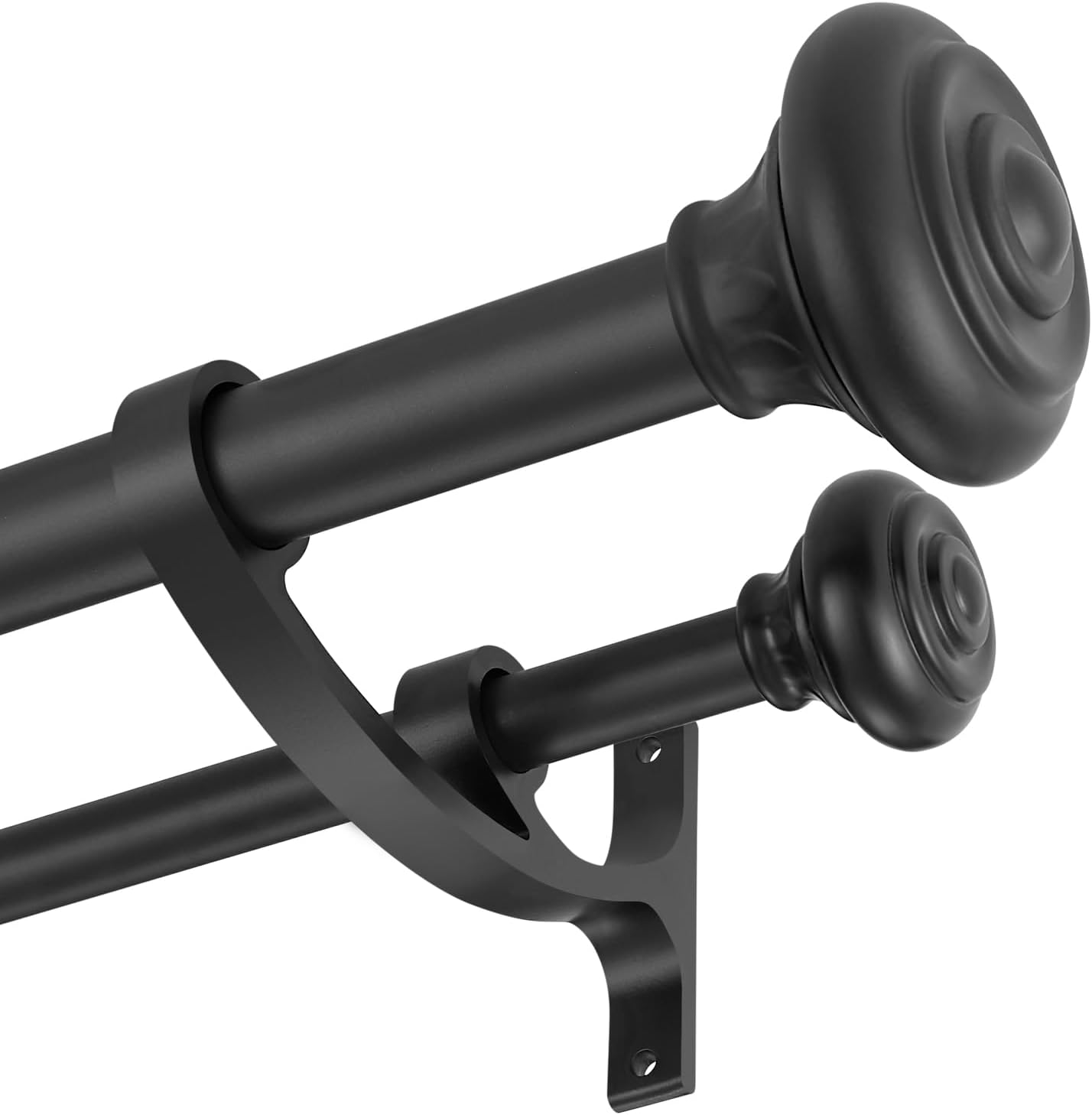 Double Curtain Rods, 72-144inch Telescoping Drapery Rods 1Inch Diameter Large Rod 5/8inch Small Rod with URN Finials Window Treatment Finish, Matte Black Matte Black 72-144"