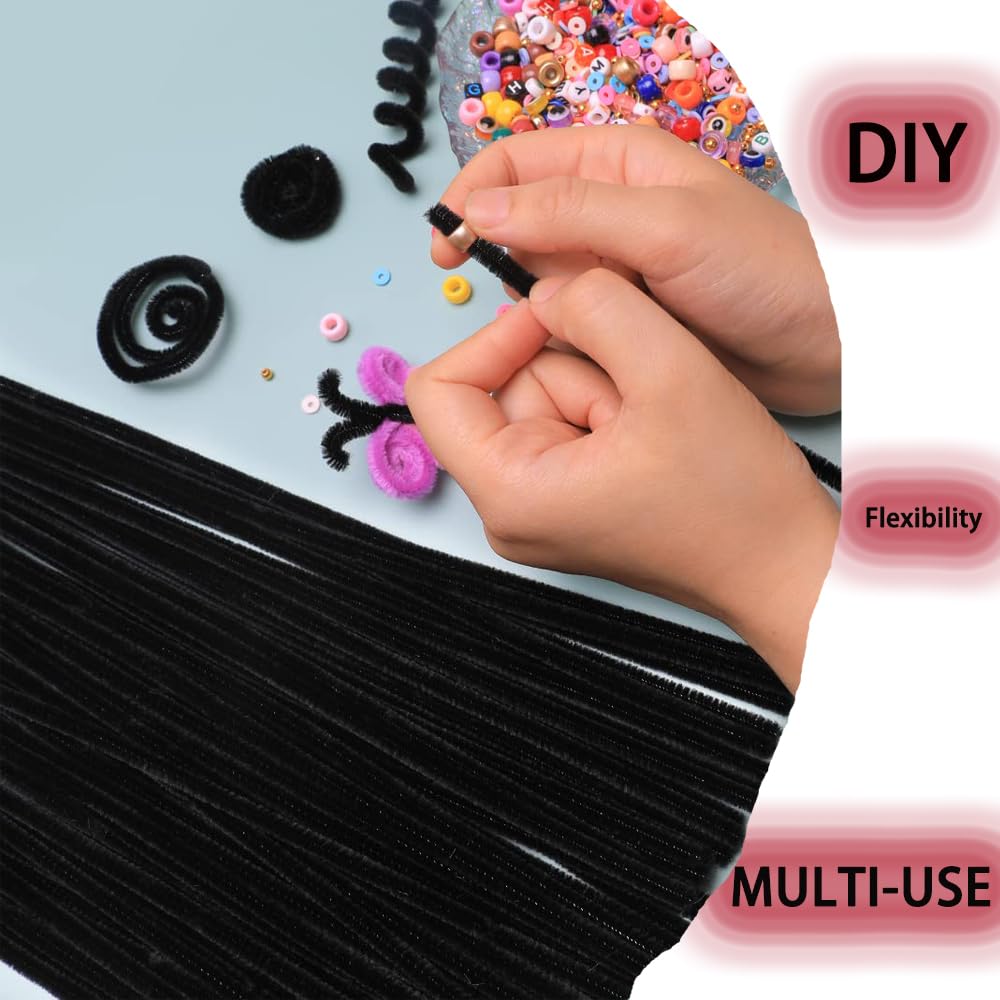 Yiyuanhe Pipe Cleaners for Craft 200Pcs Crafting Pipe Cleaners for Christmas Craft 30cm Long Chenille Stem for DIY Pipe Cleaners for Arts and Crafts Project Decoration (Black) - Image 3