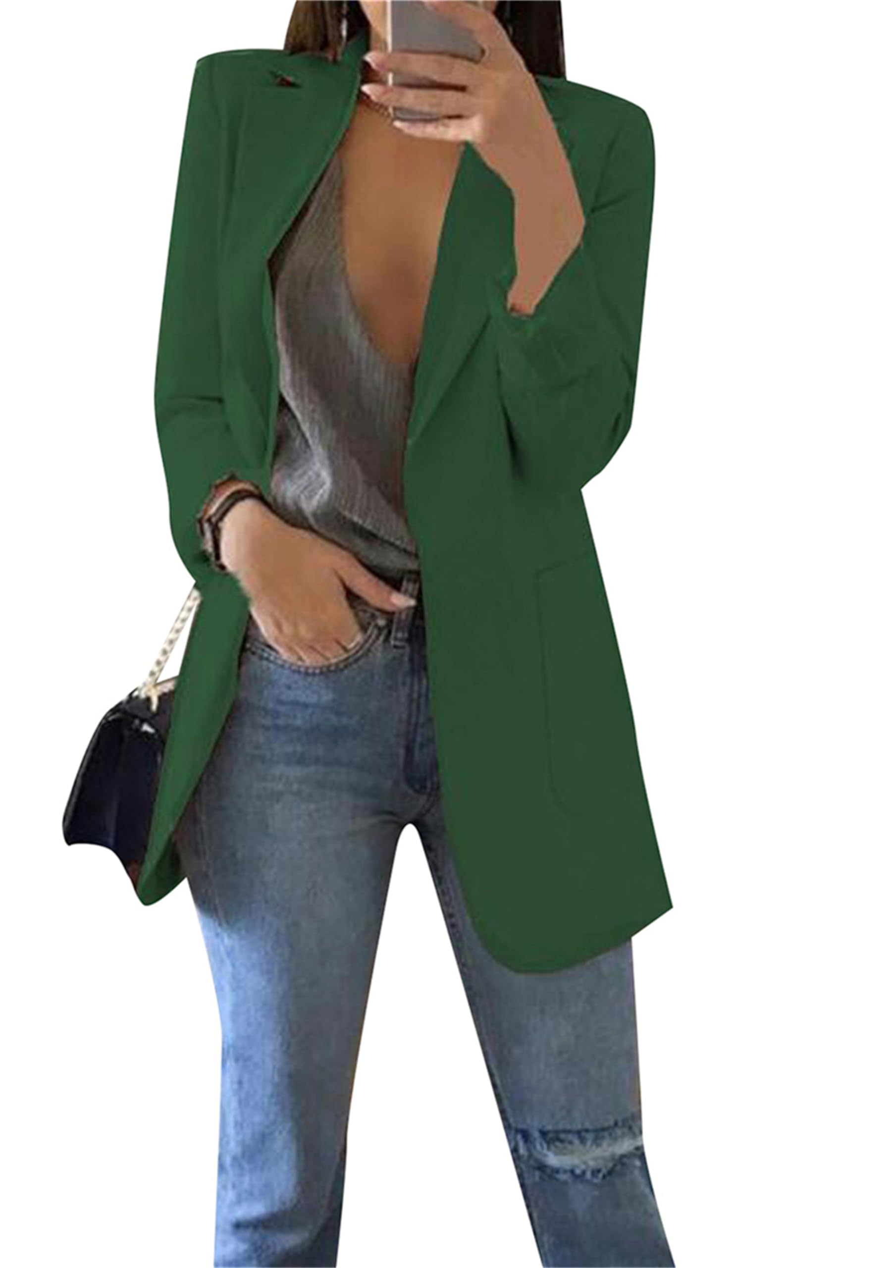 Womens Casual Lapel Jackets Long Sleeve Blazers with Pockets Basic Open Front Suits