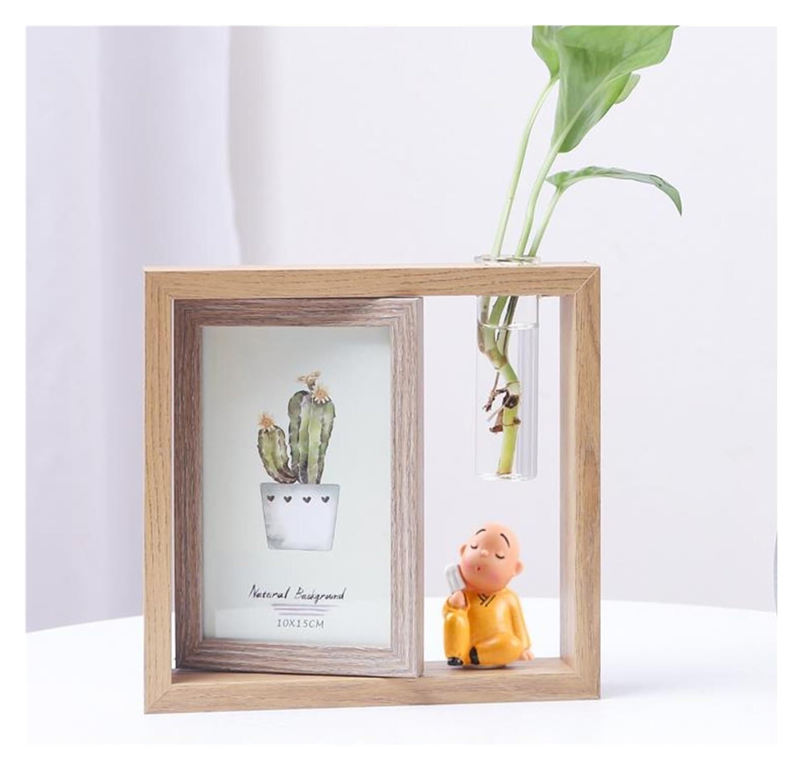Photo Frames Photo Frame Creative Set-up Double-sided Rotating Wooden with Light Cartoon Pig(Monk)