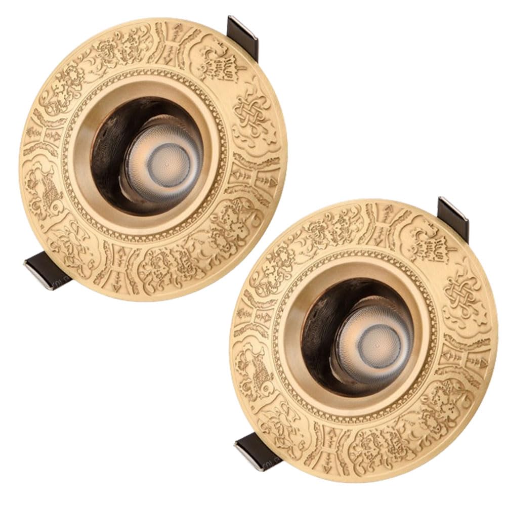 ASerZenith 2 Pack Chinese Style Brass Led Recessed Lighting, 3Cct Dimmable 3000K/4000K/6000K, 10W Led Recessed Downlight,Eyeball Retrofit Spotlight,Brass