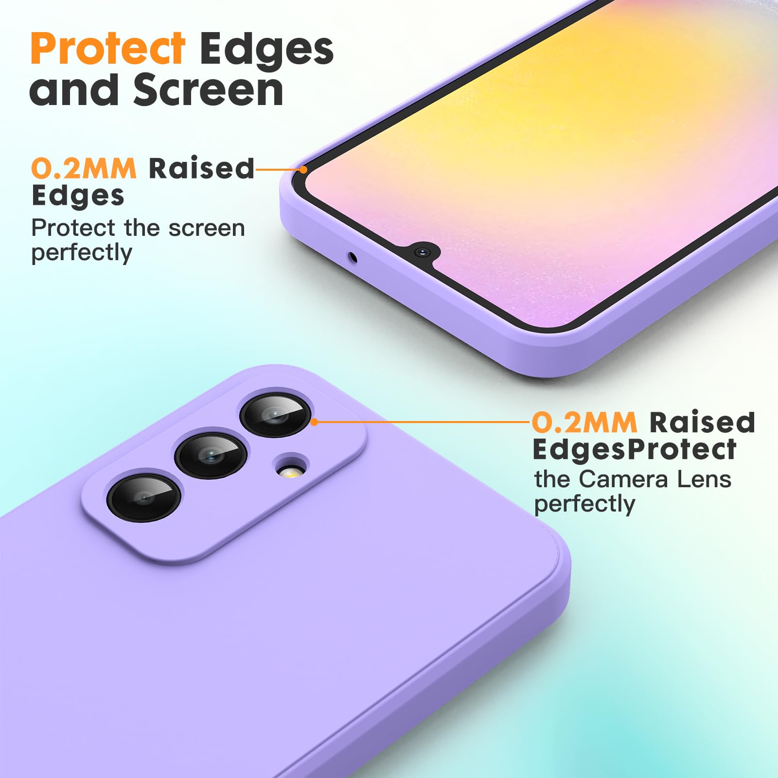 Byvuwiay Cover per Samsung Galaxy A25 5G con 2 Vetro Temperato Pellicola Protettiva, Custodia in TPU Ultra Sottile Antiurto Anti-Scratch Case, Viola