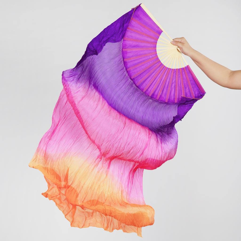 2 a Ventaglio per Danza del Ventre, Ventagli Pieghevoli, Ventagli a Mano con Robusta Struttura in bambù, Realizzati in Set, Viola + Arancio