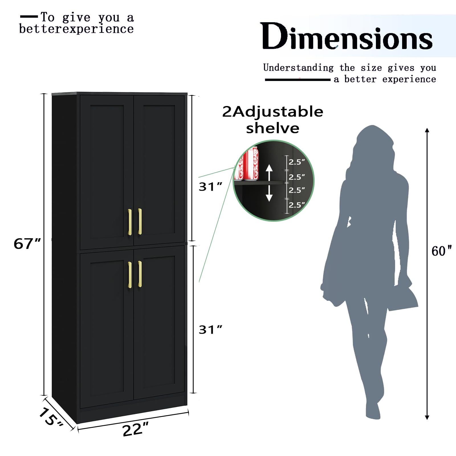 Armario de almacenamiento alto con puertas y estante para baño, sala de estar, entrada - negro 3