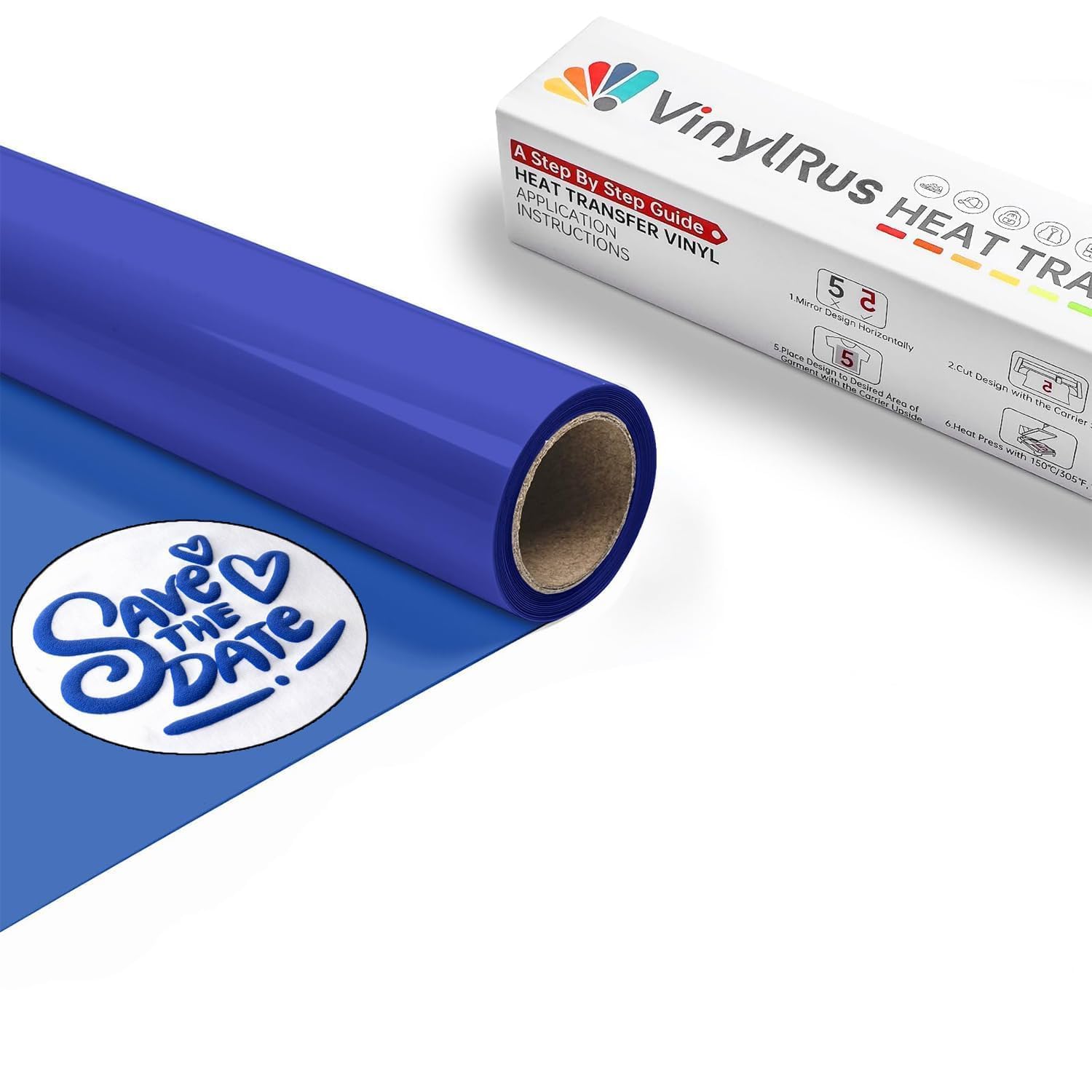 VinylRus Puff HTV Heat Transfer Vinyl Roll, Blue, 12" x 6FT