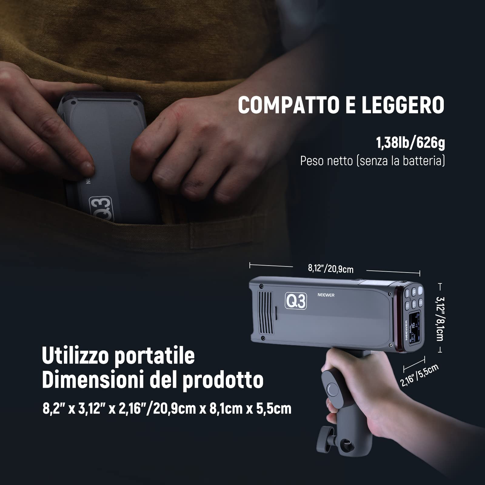 NEEWER Flash TTL Q3 200Ws 2,4G (2a Versione), Luce 1/8000 HSS, Monoluce Fotografica/Attivatore QPRO-S Compatibile con Sony, Diffusore/Batteria 3200mAh, 500 Scatti a Piena Potenza, Riciclo 0,01-1,8s