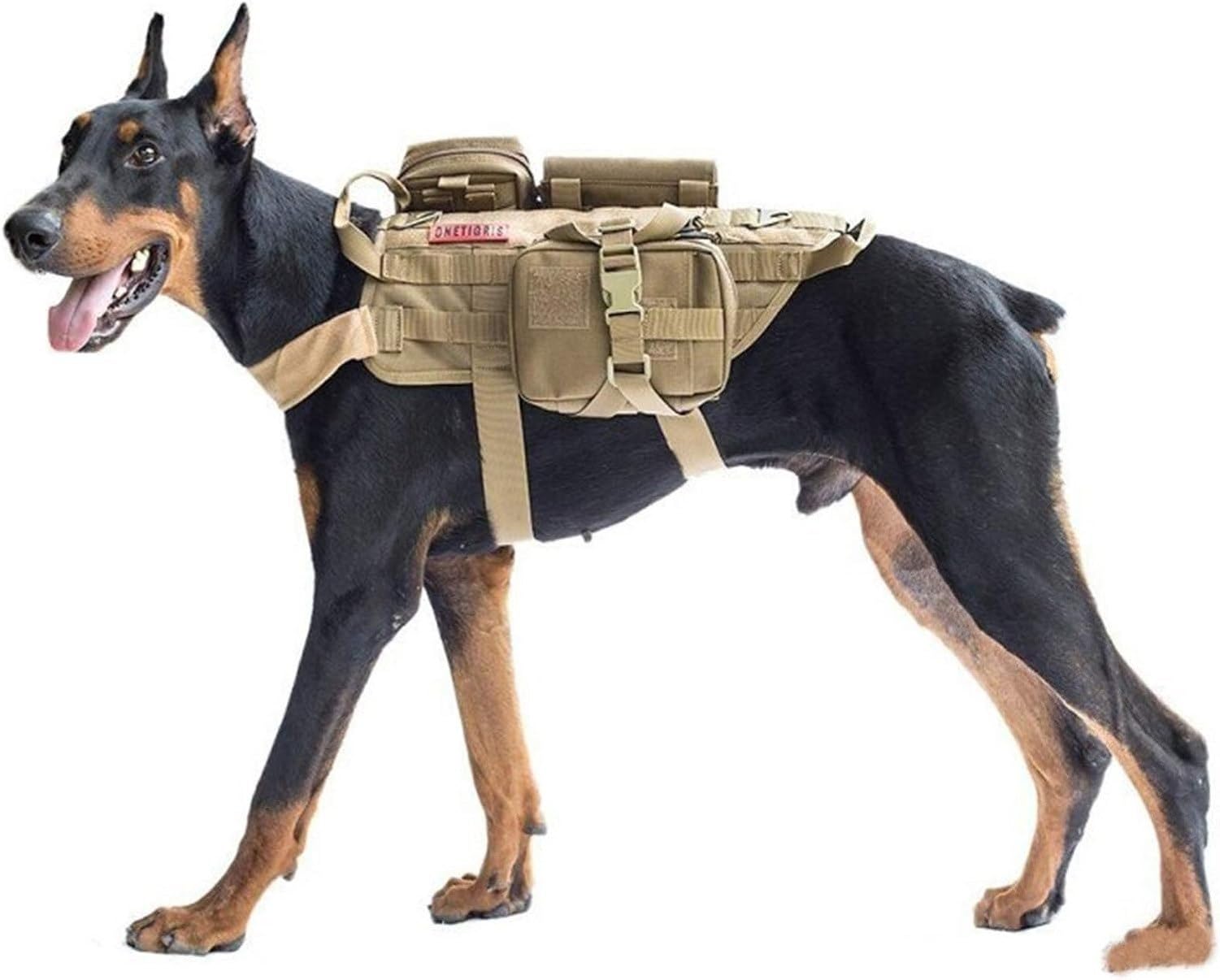 Arnés táctico para Perro con Bolsillos Desmontables, Chaleco molle sin tirones con asa para adiestramiento y Senderismo, Peto de Trabajo para Perros Grandes y m, Brown, M