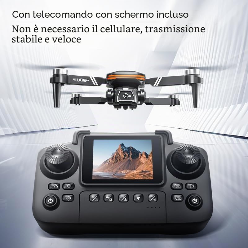 LU80 Drone con Telecomando a Schermo Integrato - Doppia Telecamera, Motore Brushless, Evitamento Ostacoli Intelligente, Stabilizzazione a Flusso Ottico (blue)