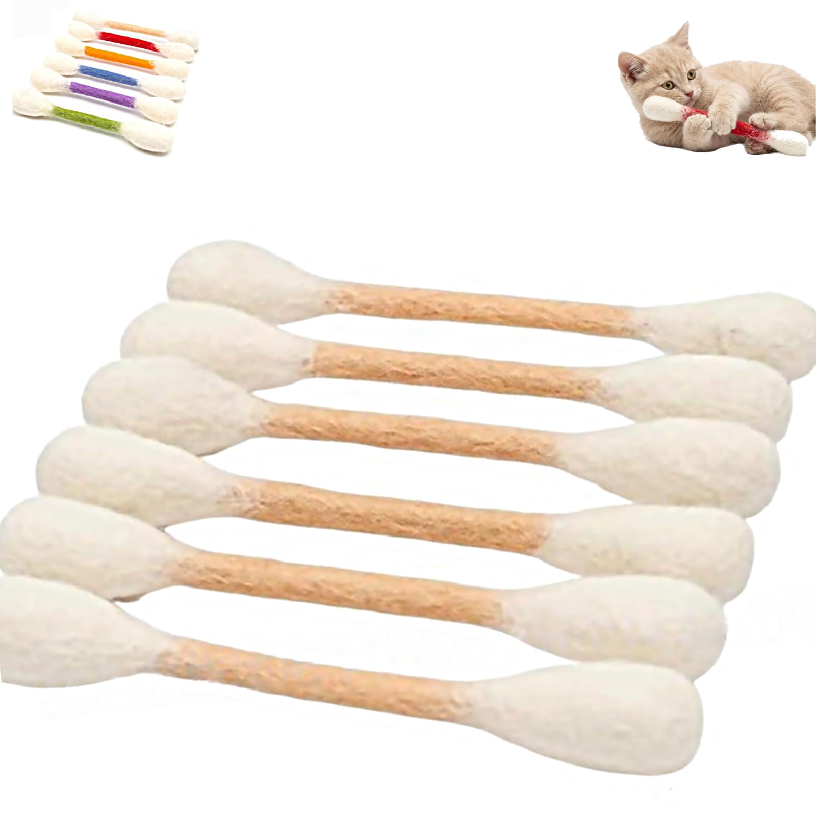 Swabs Cat Toy with Catnip,6 Pack Cotton Swab Cat Toy,Giant Interactive Felt Kitty Kick Sticks,for Boredom Durable Dental Teething Ropes,Play Lover Gift Accessories (write)