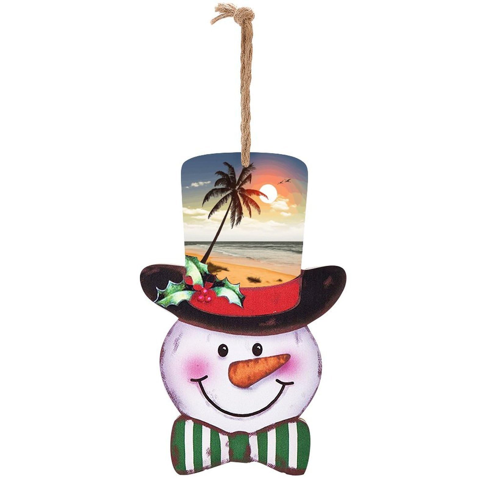 Palm Tree on Beach Snowman Decor Christmas Snowmans Hanging Decors Wooden Exquisite Holiday Decoration Sign for Home Window Wall Farmhouse Indoor Outdoo