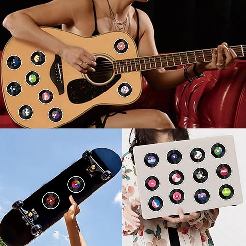 Miniatura 8 de FMOST 50 calcomanías para discos de vinilo, calcomanías estéticas para discos de CD, calcomanías impermeables y coloridas para discoteca,