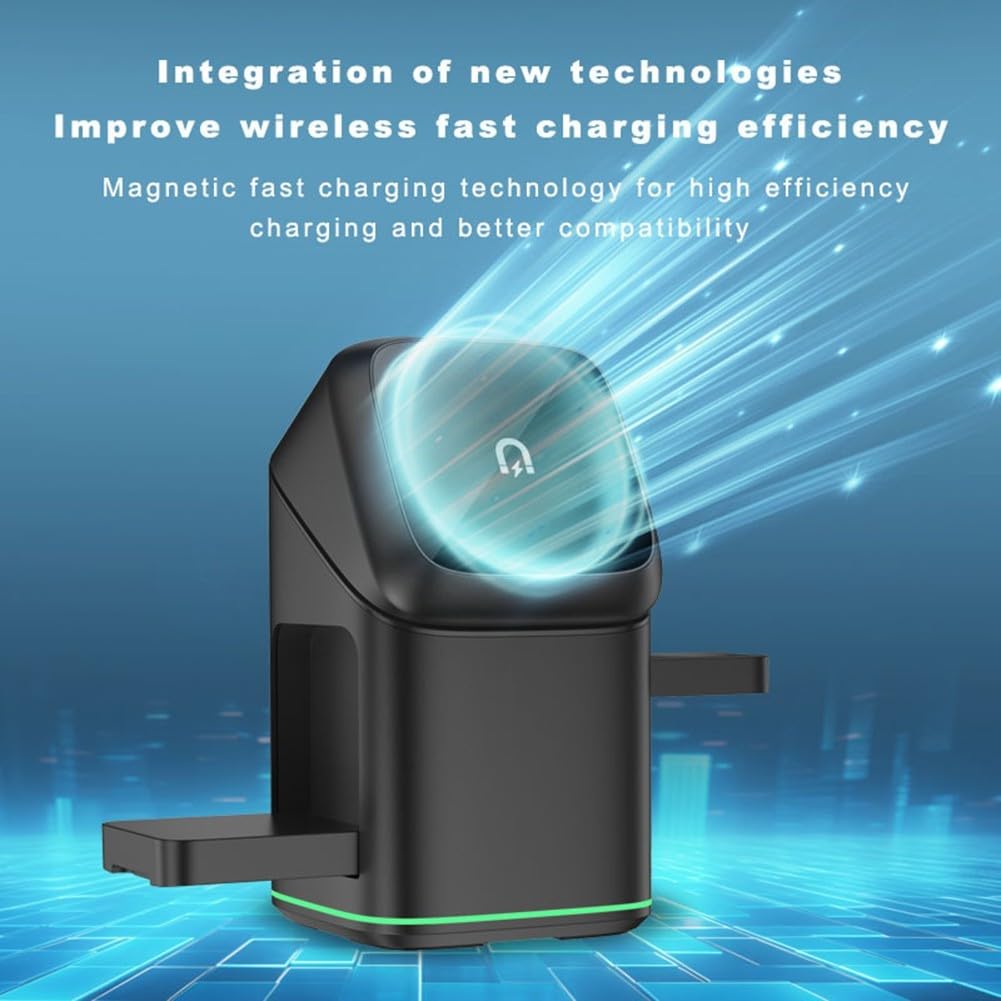 Chargeur sans fil, station 3 en 1 15 W, rotation automatique pour chargeur magnétique multifonction IPh 4 en 1 (noir)