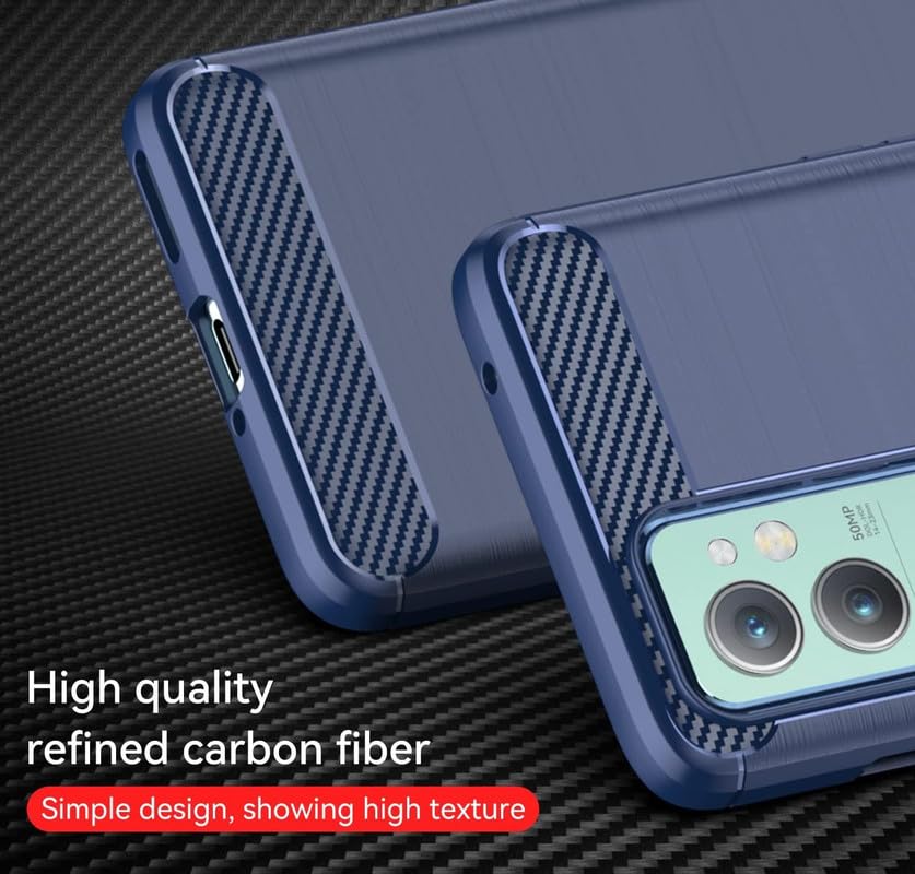 Image of NPRC Hybrid Ultra Slim Protective Case TPU Non-Slip Carbon Fiber Texture Shockproof Case Cover for Oneplus 9RT - Blue