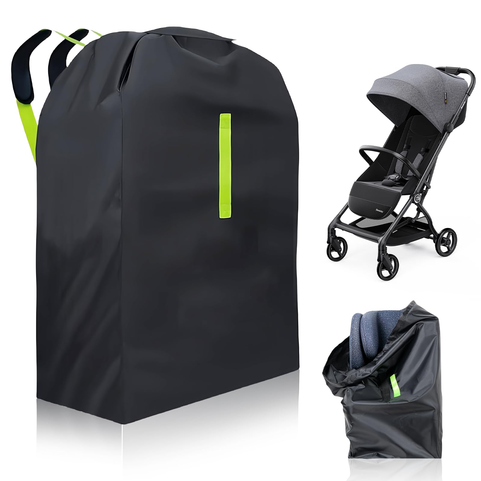 Borsa per il trasporto per passeggino: grande borsa per passeggino 600D per viaggi in aereo, robusta borsa da viaggio impermeabile, 120 x 63 x 43 cm, Nero , unisex
