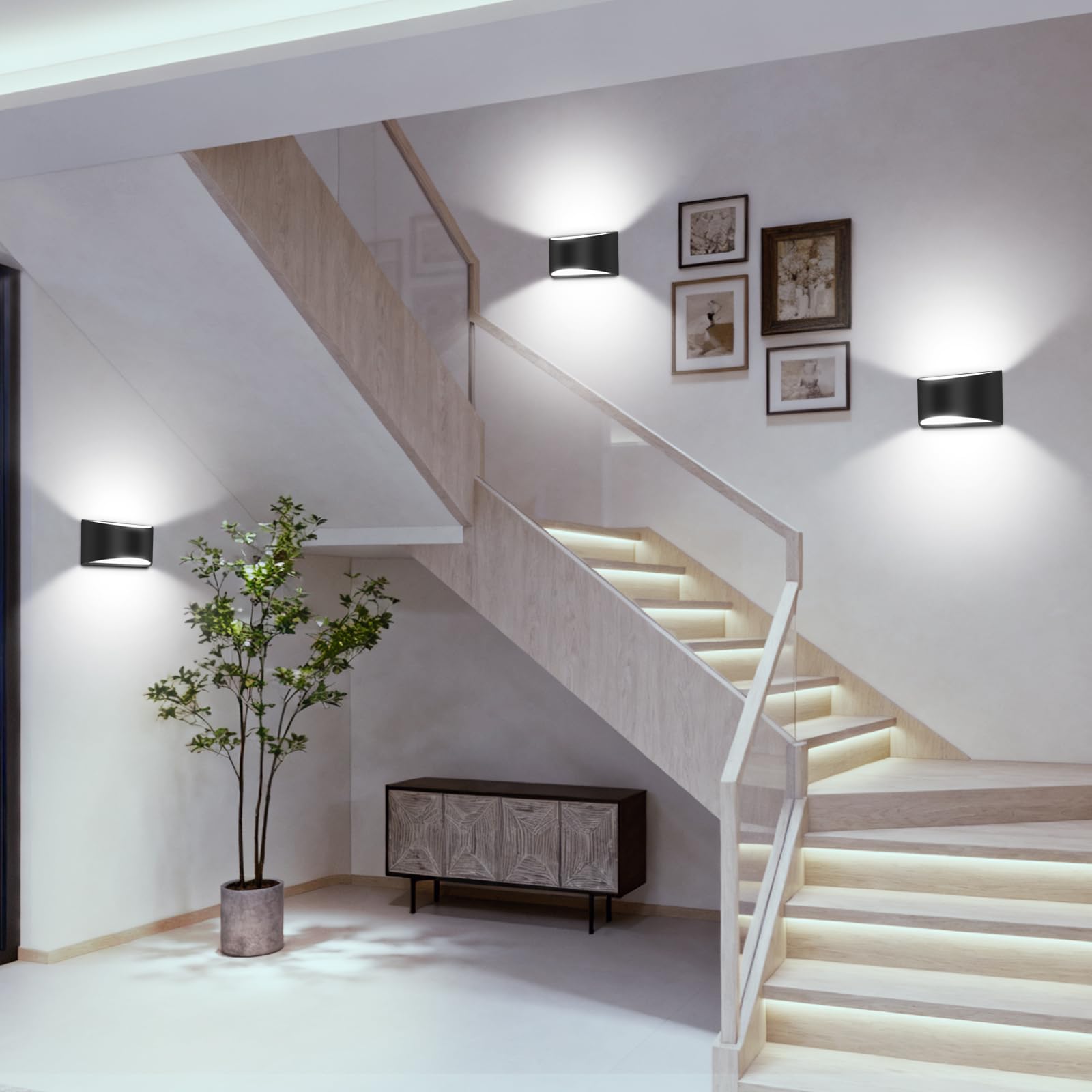 4 Pack Black Modern LED Wall Sconce Hardwired Indoor Wall Lights Up and Down Wall Mount Light for Living Room Bedroom Corridor Hallway Conservatory Cool White 6000K(with G9 Bulbs)