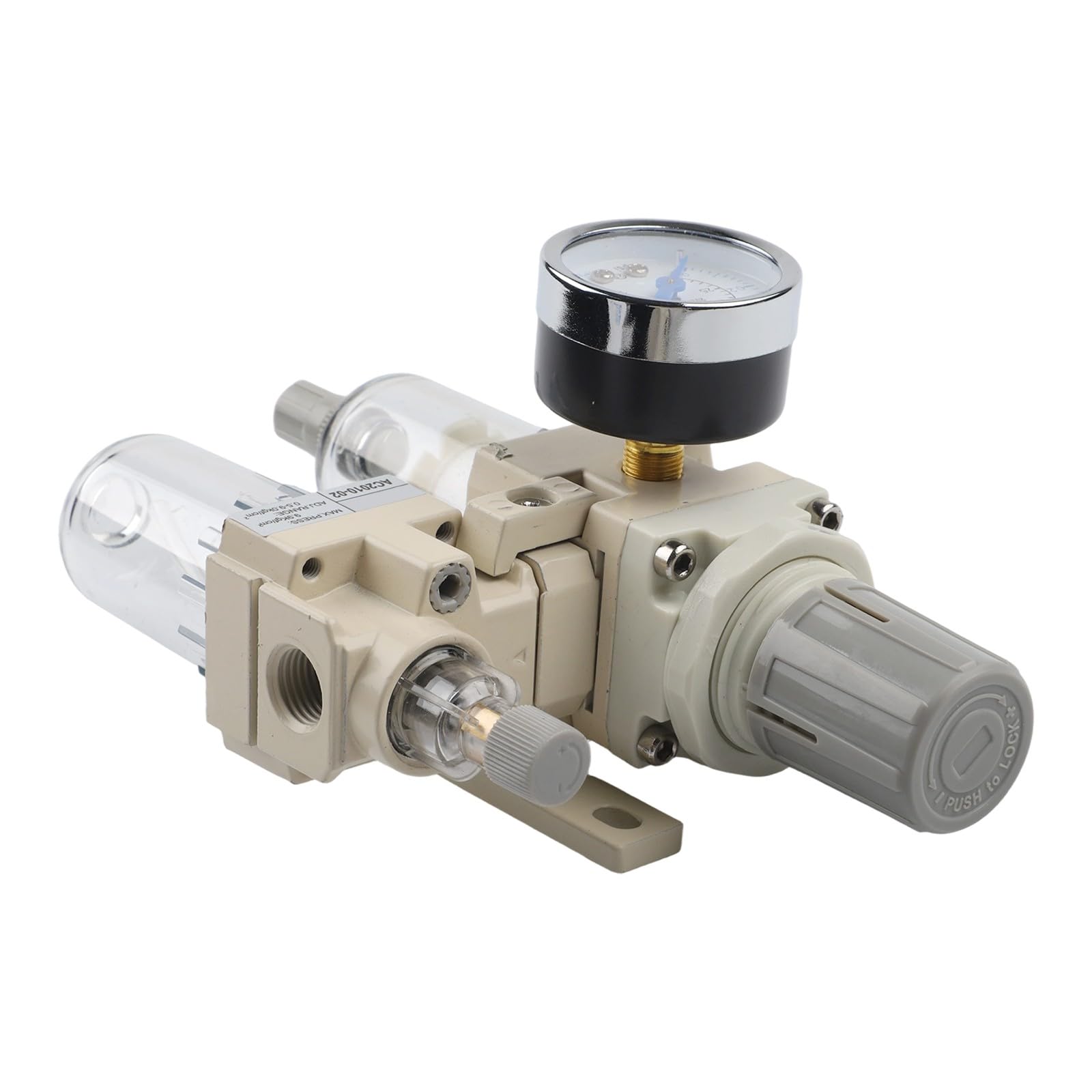 1 regulador de filtro de aire comprimido, filtro de aire comprimido, separador de agua y aceite, válvula reguladora, drenaje semiautomático