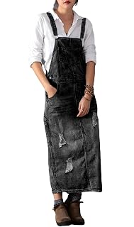 chouyatou Women's Adjustable Strap Distressed Denim Overall Dress A-Line Pinafore Jean Dress with Split - Amazon product rated Grade A