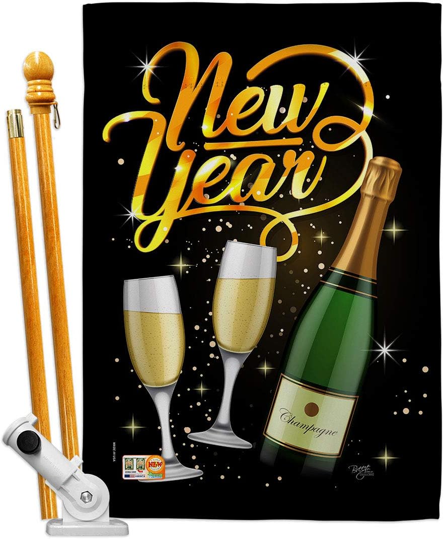 Cheers To Happy New Year House Flag Clock Countdown Champagne Party Fireworks Celebrate Small Decorative Gift Yard Banner Double-Sided Made In USA 28 X 40