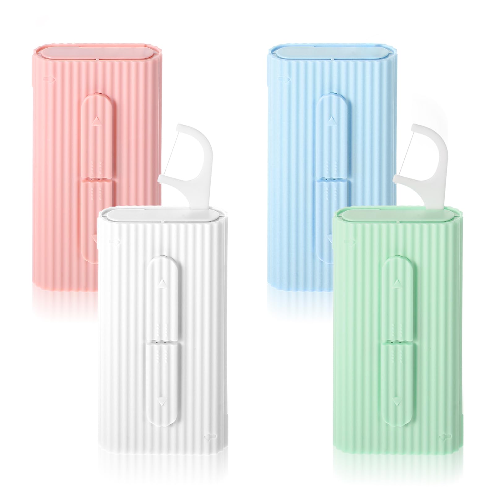 4 Pcs Portable Dental Floss Dispenser Refillable Dental Flossers Case Automatic Travel Floss Pick Organizer Pocket Floss Boxes with 40 Floss Picks for Cleaning Teeth