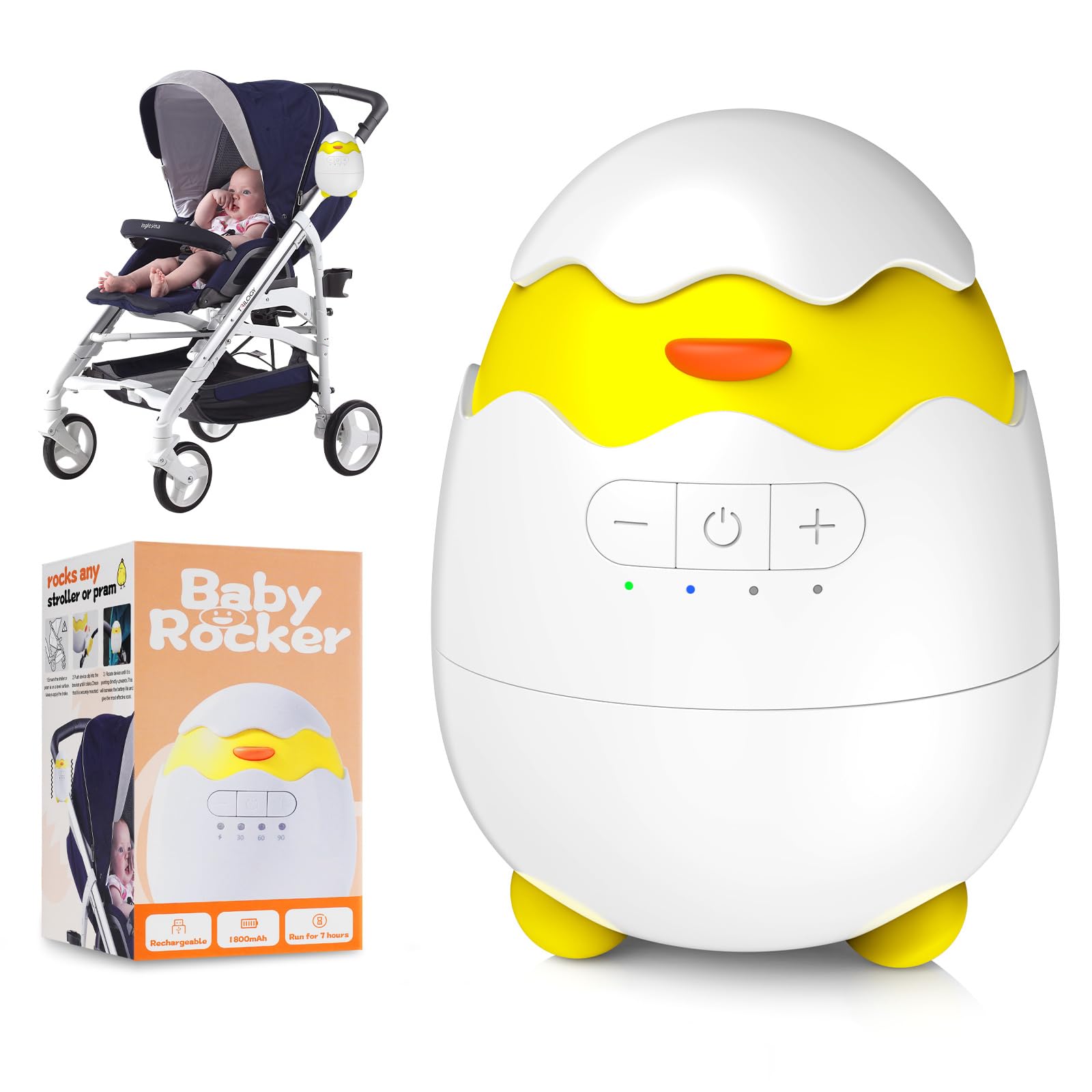 Robofun Dondola Passeggino Elettrico, Aiuto Per Il Sonno Del Bebé, 5 Livelli Di Intensità Di Dondolio, Ricaricabile Tramite USB-C, Dondolo Portatile Per Passeggino Adatto All'uso Esterno, Rocker