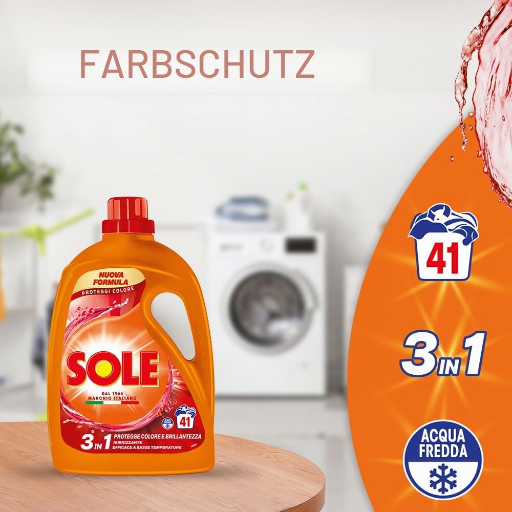 Sole Waschmittel für Waschmaschine, Farbschutz, 287 Waschgänge, (7 x 41), hygienische Formel, Waschmittel, flüssiges Waschmittel, Farbschutz, entfernt Flecken bei niedrigen Temperaturen