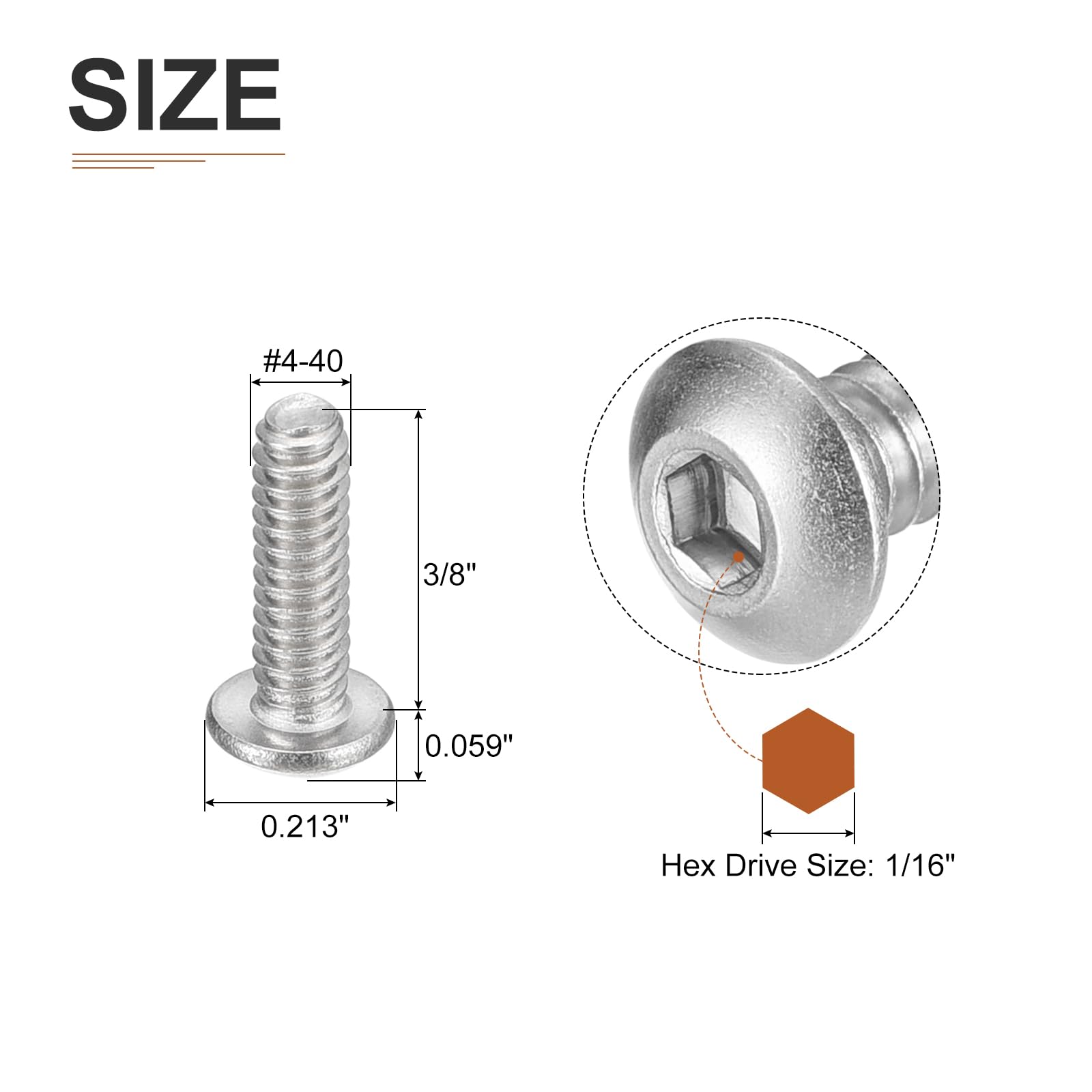 DTGN #4-40x3/8" Viti a Testa Svasata con Presa Esagonale - 100pz Ideali per Macchine Acciaio inossidabile 304 18/8 Guida Esagonale Filettatura UNC
