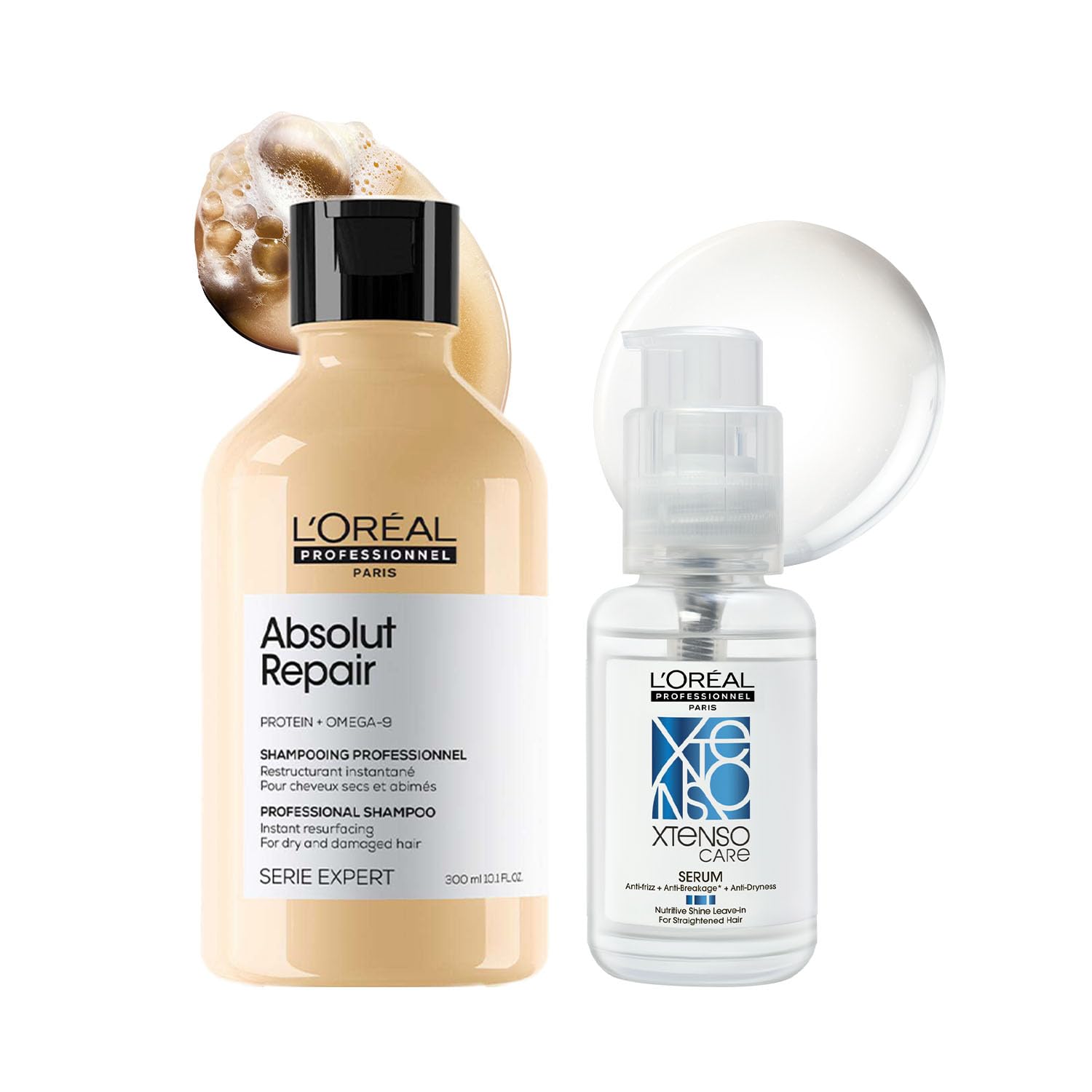 L'Oréal Professionnel Paris Absolut Repair Shampoo With Protein And Gold Quinoa For Dry And Damaged Hair, Serie Expert, 300Ml & Xtenso Care Serum 50 Ml, For Straightened Hair-image-35