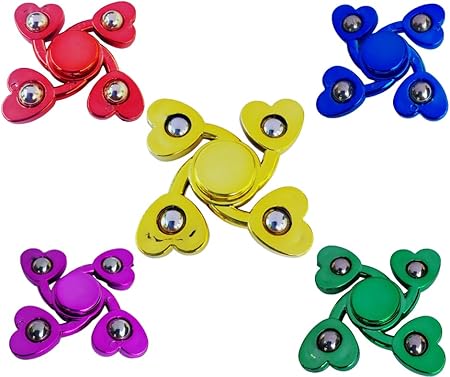 INCYWINCY 2 Pieces Flying Heart Design Metal Hand or Surface Super Smooth Spinner for Boys or Girls | Ideal as Stress Anxiety Relief Boredom Killer Toy | Assorted Colours | Pack of 2 (Flying Hearts)