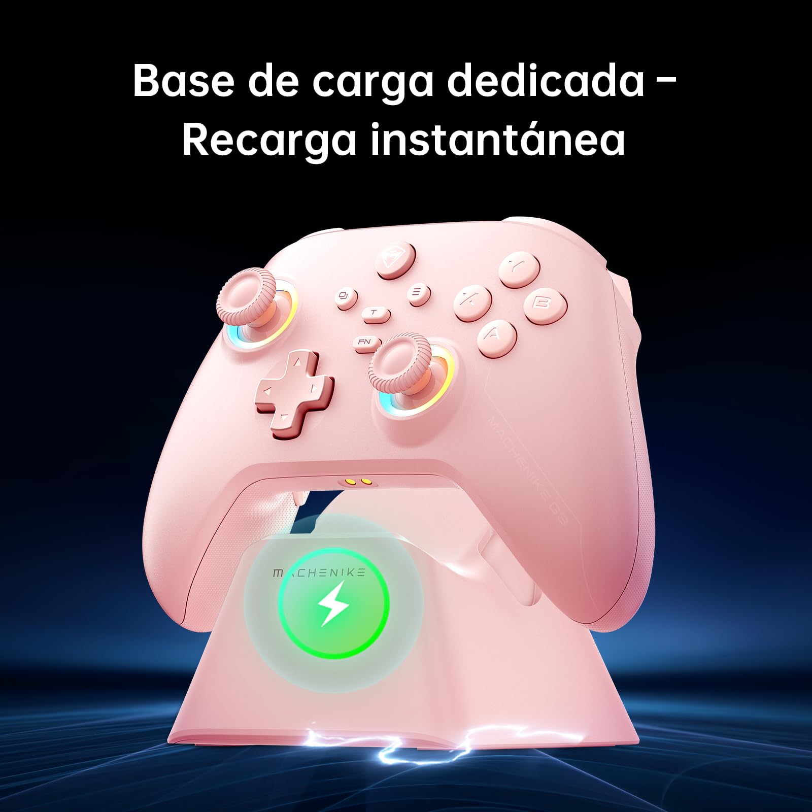 Machenike G3V2 Mando, 2 Joysticks Hall Ajustables, 2 Botones Programables, Luces RGB de Colores, Conectividad Bluetooth, para PC/Switch/IOS/Android, Batería de 1000 mAh (Rosa, PE-Upgrade)