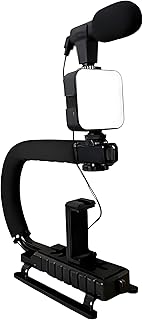 حامل موبايل– بلوكاما PK-777 مع ميكروفون وكشاف إضاءة LED وحامل ثلاثي للكاميرات والهواتف الذكية - إضاءة احترافية بقوة 7 وات