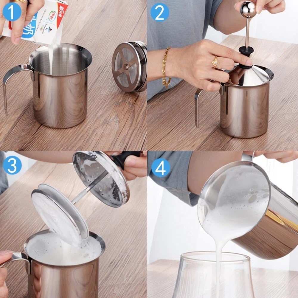 Espumador leche manual doble malla 400/800ml acero inox