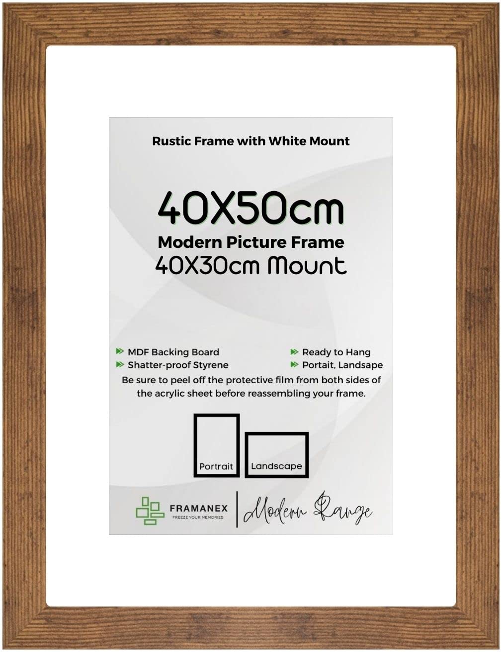 FRAMANEX RUSTIC Large Picture Poster Frame Size 15.75X19.69 inches, 40X50cm, 400X500mm with White mount to fit image print size 16X12 inches, 40X30cm, 400X300mm [RUSTIC Frame]