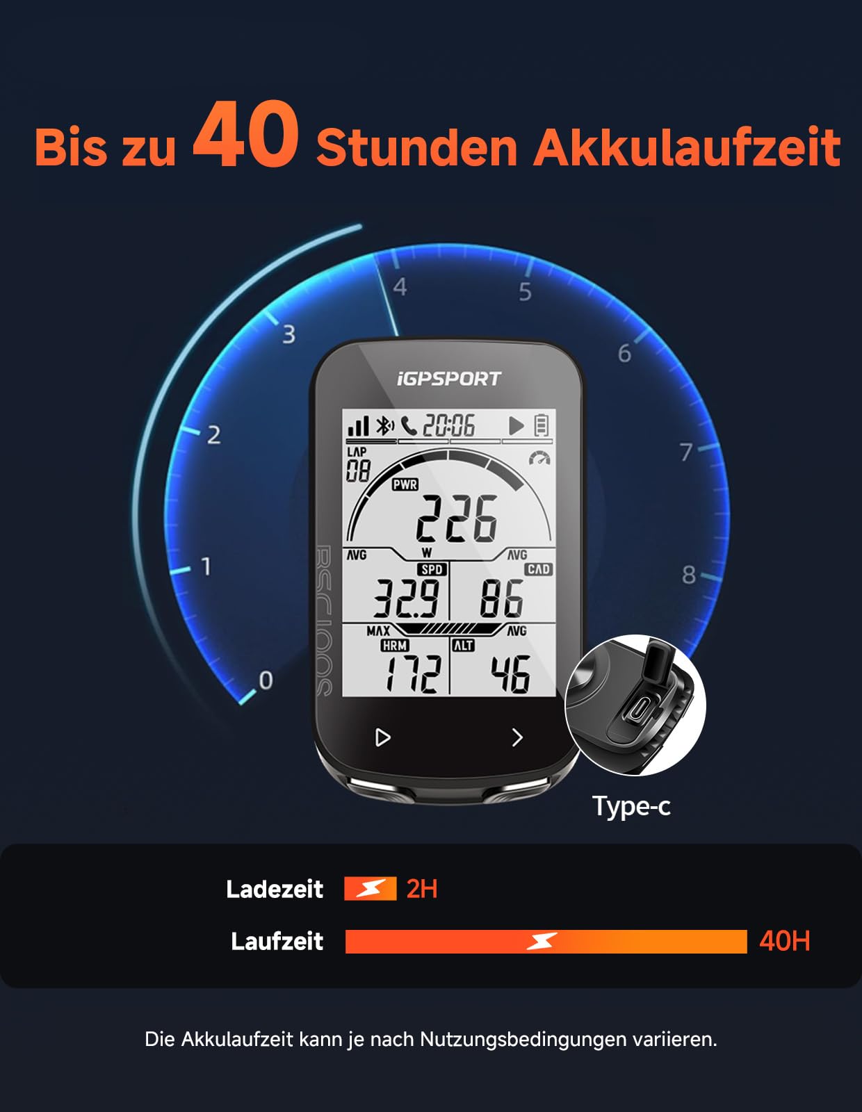 iGPSPORT BSC100S Fahrradcomputer Kabellos, 2.6'' Display Fahrradtacho Kabellos, IPX7 Wasserdicht 40H Wiederaufladbare Batterie Bluetooth5.0 ANT+ (BSC100S)