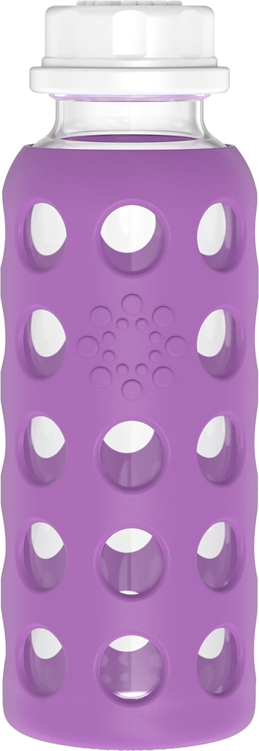 Lifefactory 9-Ounce BPA-Free Glass Water Bottle with Flat Cap and Silicone Sleeve, Grape